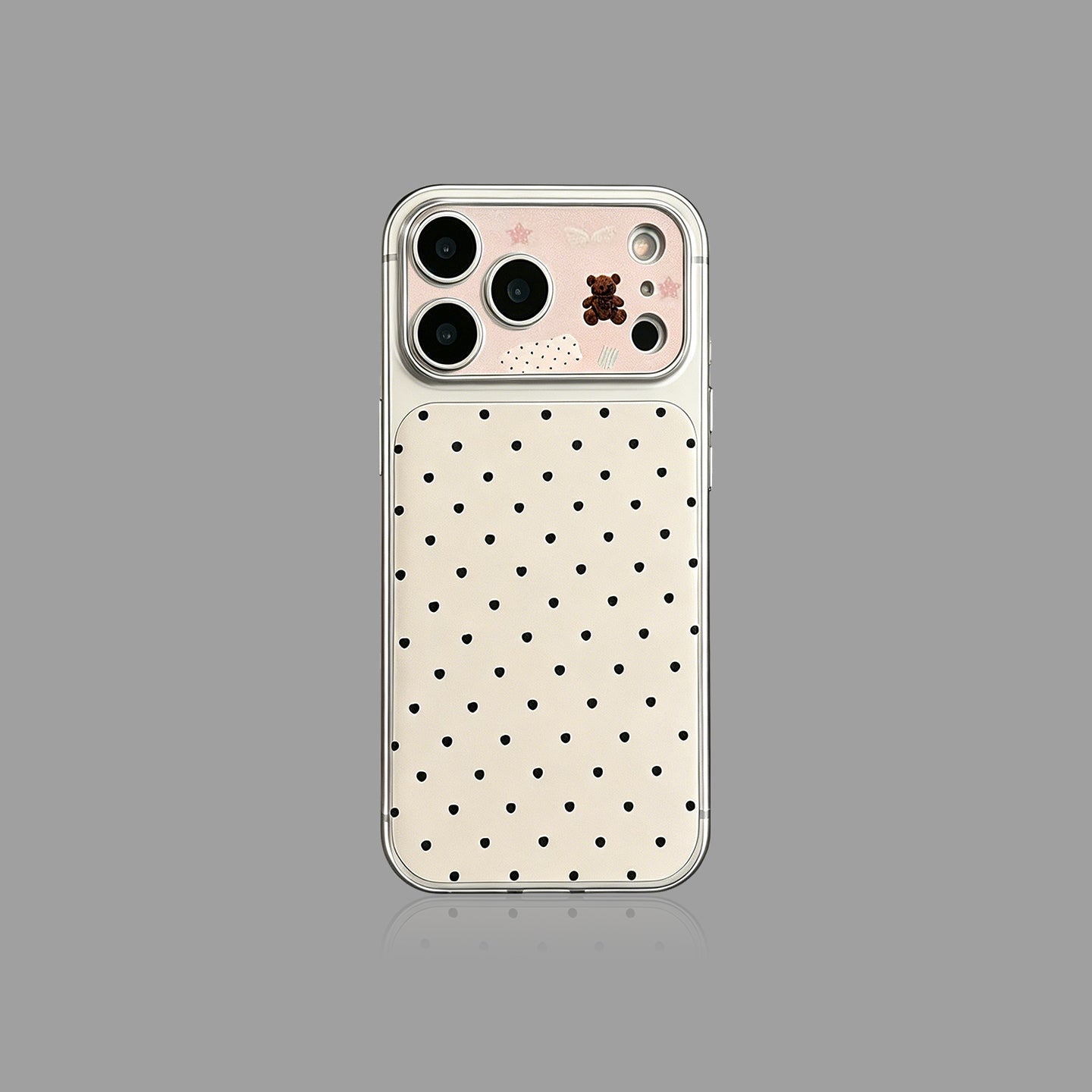 Minimal Faux Leather iPhone Case with Cute Bear Heart Lanyard