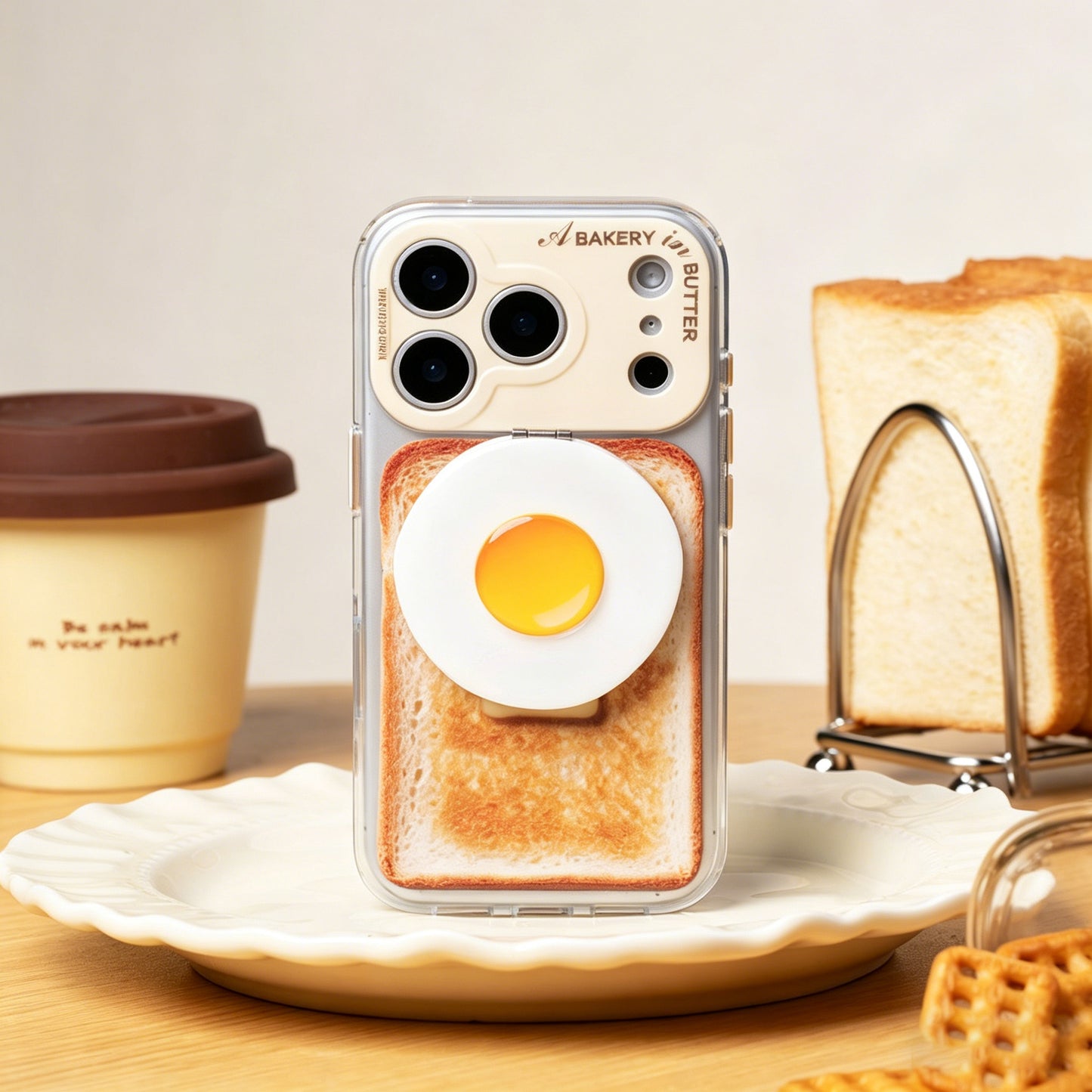 目玉焼きMagSafeスマホホルダー、食べ物テーマのスタンド(ミラー内蔵)