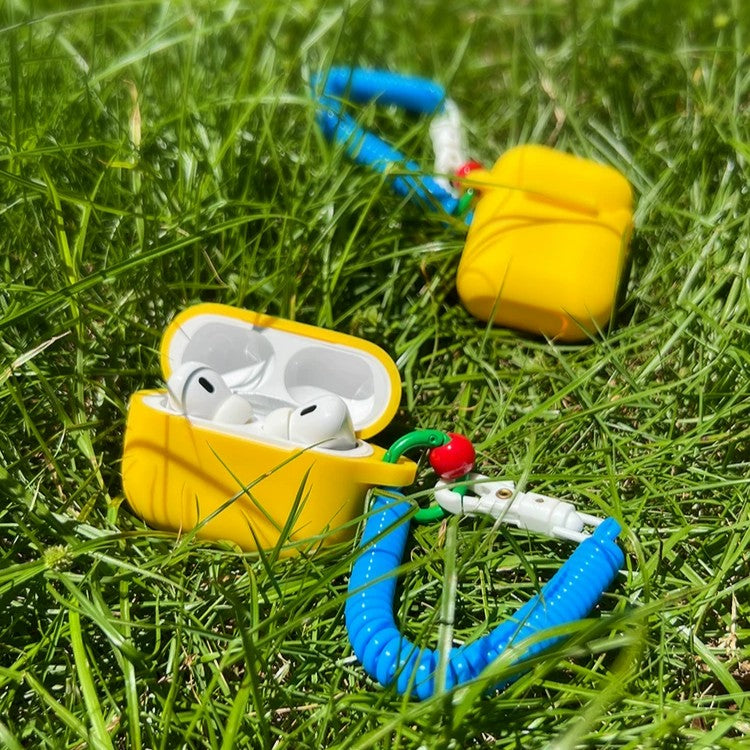 Bauhausレトロ シリコンAirPodsケース、マットソフトカバー コイルストラップ付き