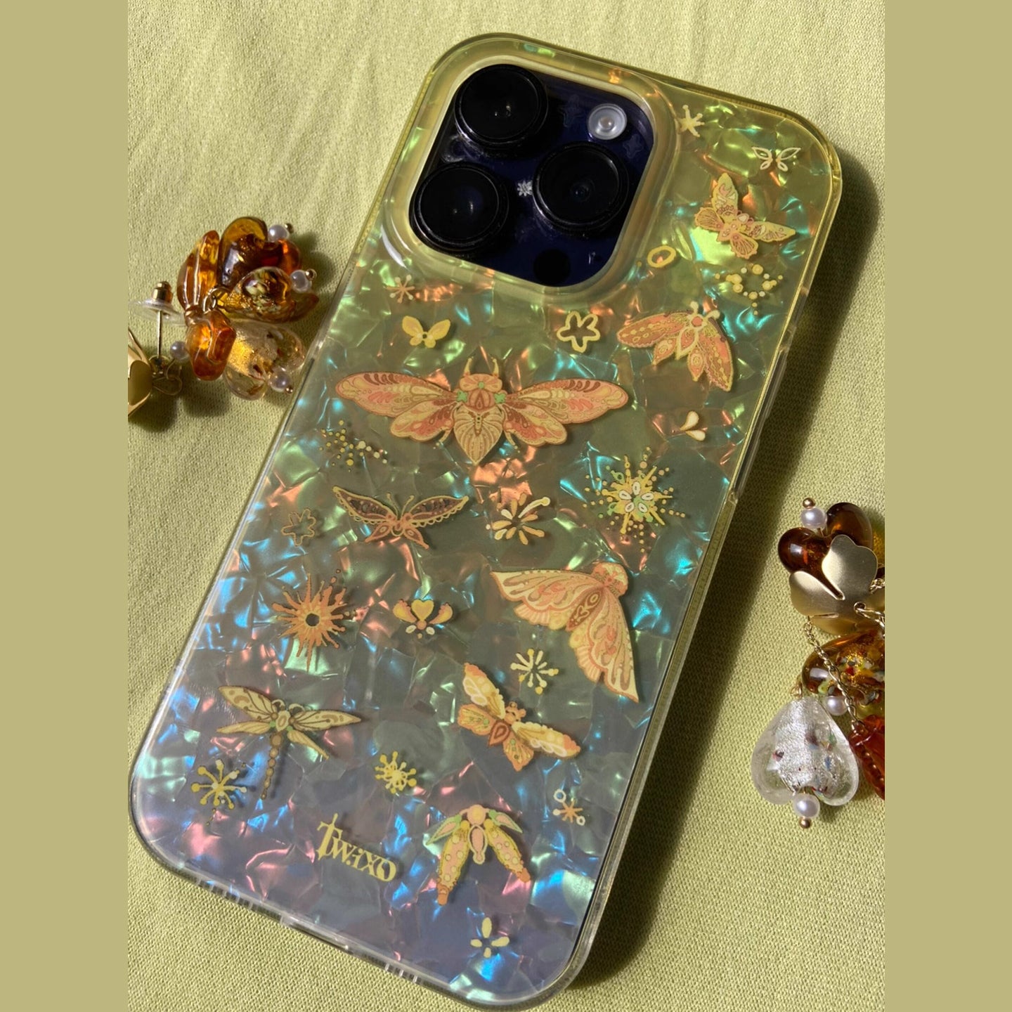 Golden Moth Shell Texture iPhone Case, IMD Double‑Layer Printed Hard Protective Cover for iPhone