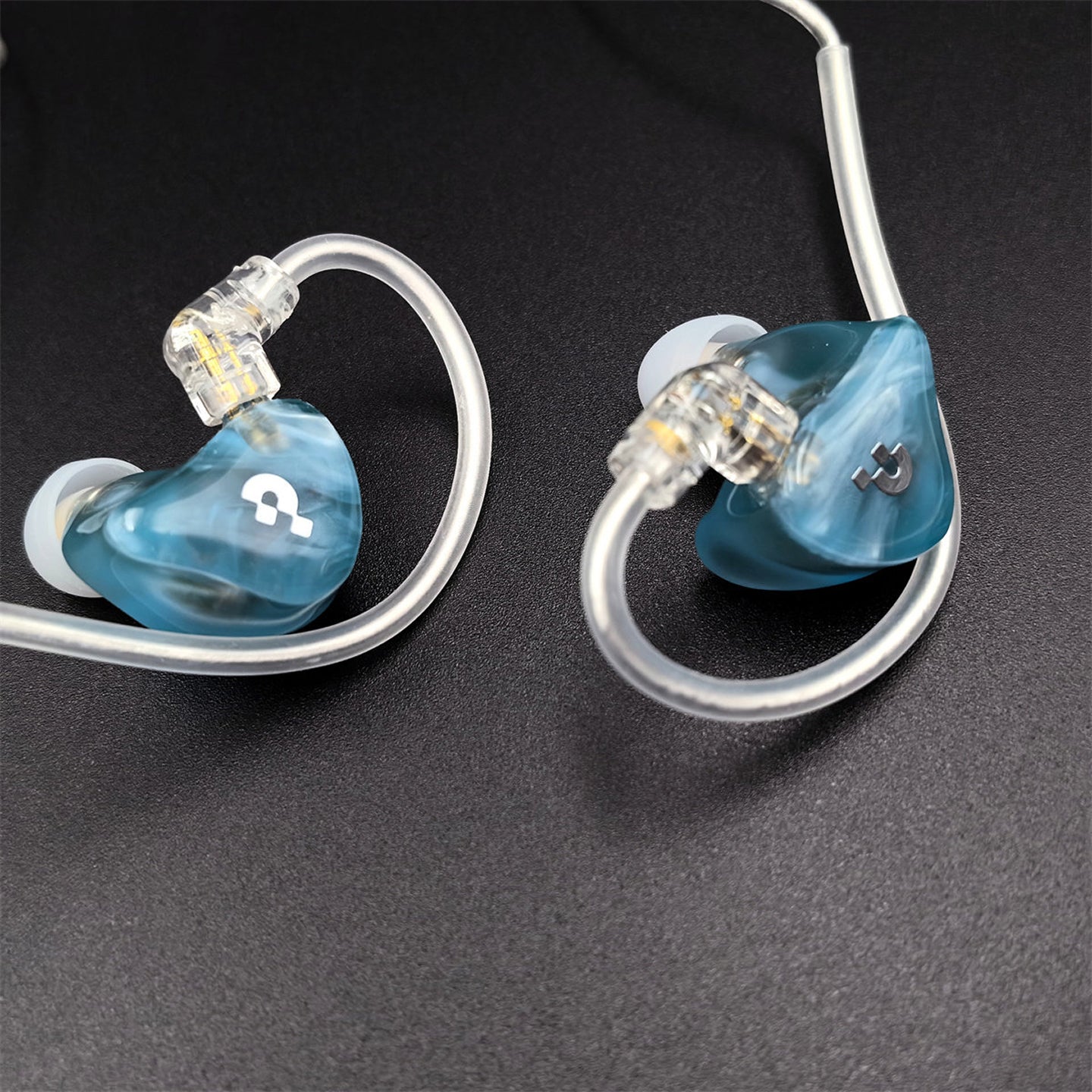 Pixel Art Resin Wired In Ear Earphones, Crystal Blue Headphones with Optional Mic & Type-C Plug for Daily Music Calls