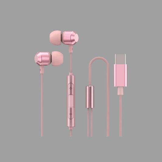 Type-C Wired In-Ear Earphones, Retro Metal Wired Headphones with Inline Mic & Volume Control