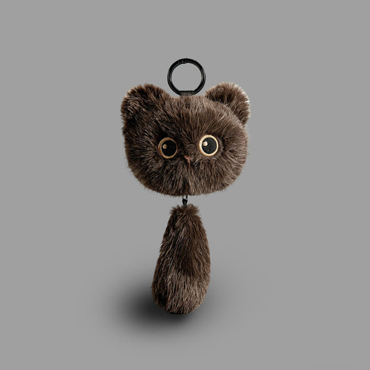 Cute Plush Cat Keychain with Pull-Tail Motion, Fluffy Kitty Bag Charm