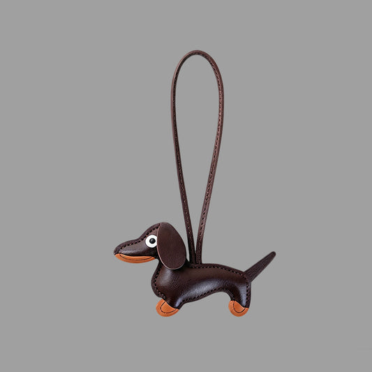 Handmade PU Dachshund Bag Charm, Color Block Sausage Dog Keychain