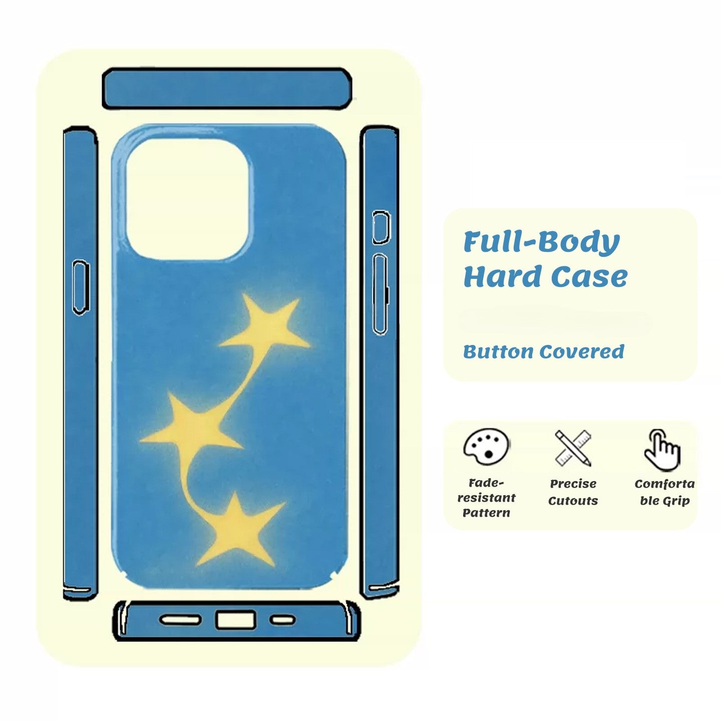 Sky Blue Flying Stars iPhone Case, Frosted Matte Hard Shell