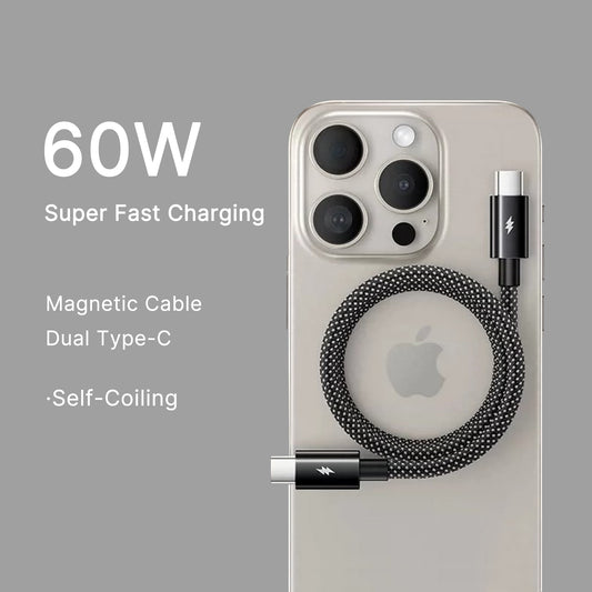 Magnetic Self-Wind Braided Charging Cable, 60W/100W Fast Charge USB to Type-C & Dual Type-C Cord