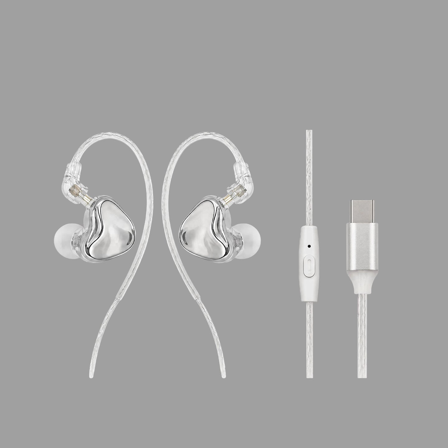 Mirror Silver Wired In Ear Earphones, Metal Shell Headphones with Optional Mic & Type-C Plug for Daily Music Calls