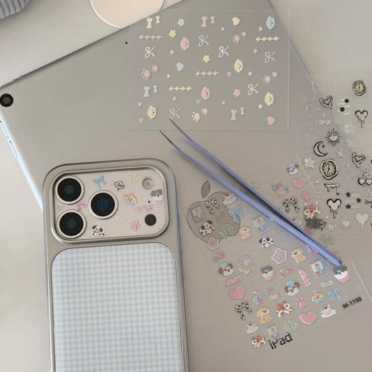 Cartoon Illustration Camera Lens Stickers, Lens Base Film + Decal Set