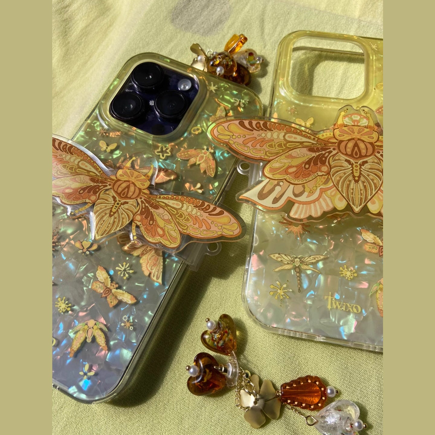 Golden Moth Shell Texture iPhone Case, IMD Double‑Layer Printed Hard Protective Cover for iPhone