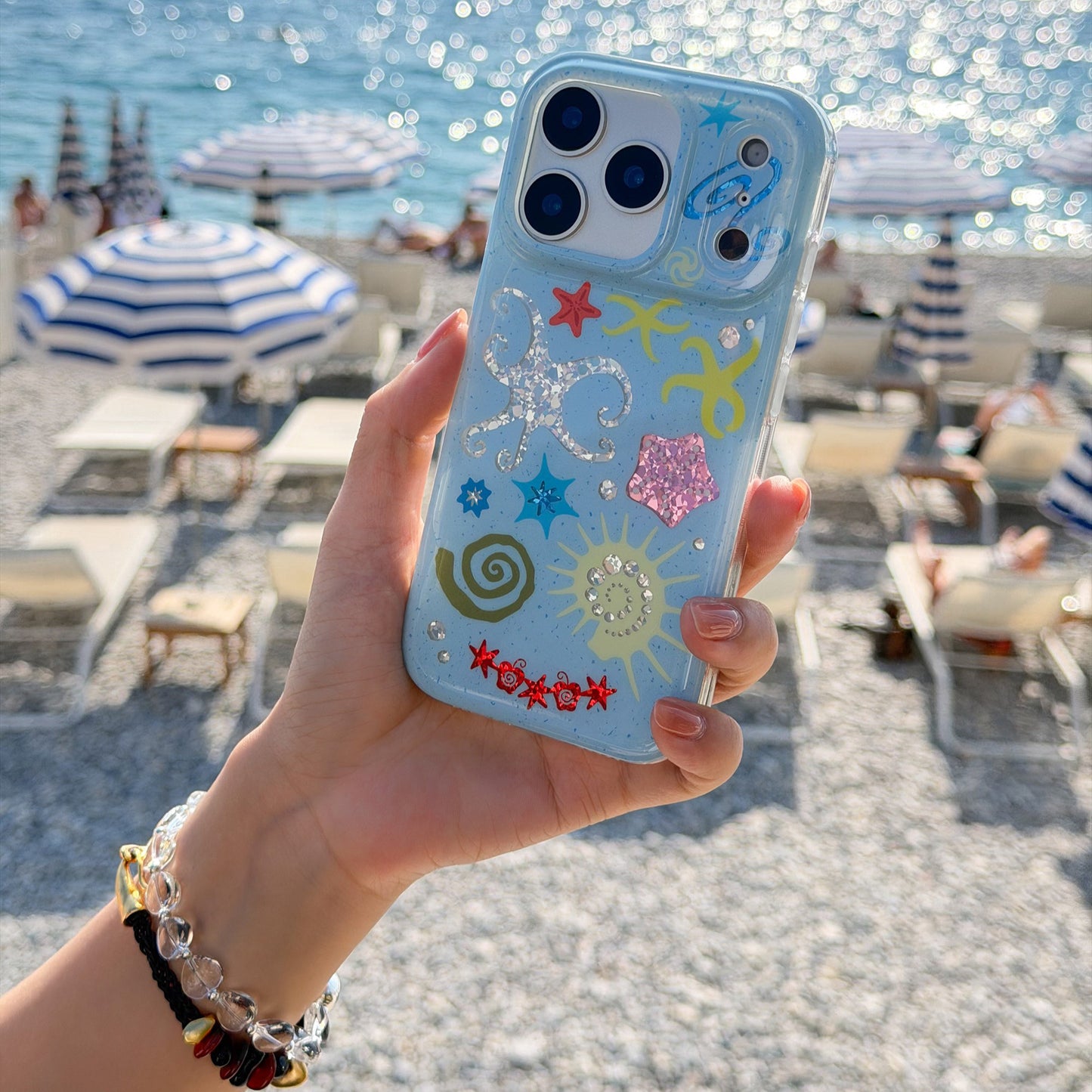 Ocean & Beach Themed iPhone Case with Beaded Strap & Charm