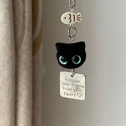 Cute Flocked Black Cat Keychain, Phone Charm Bag Pendant