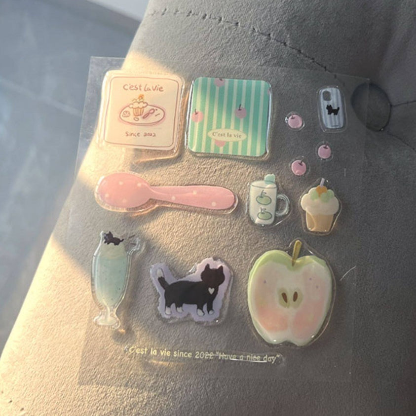 かわいい猫と食べ物のエポキシステッカー、ジャーナル、スマホケース、ノートパソコンのDIY用3D立体デカール