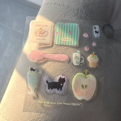かわいい猫と食べ物のエポキシステッカー、ジャーナル、スマホケース、ノートパソコンのDIY用3D立体デカール