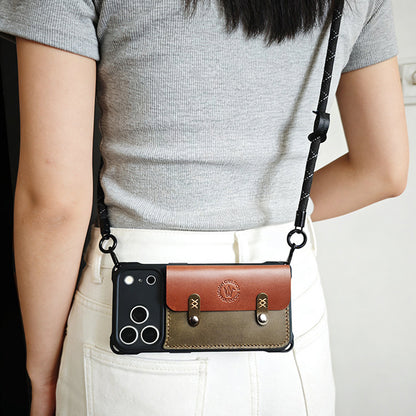 Classic Leather Cardholder iPhone Case with Crossbody Strap, Wallet-Style
