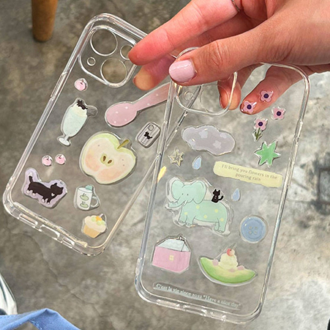코끼리 & 고양이 에폭시 스티커, 저널, 휴대폰 케이스 및 노트북 DIY를 위한 귀여운 3D 입체 데칼