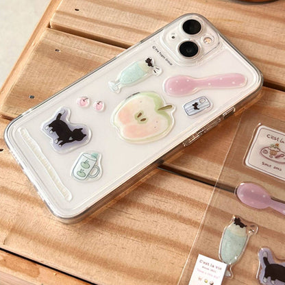 かわいい猫と食べ物のエポキシステッカー、ジャーナル、スマホケース、ノートパソコンのDIY用3D立体デカール