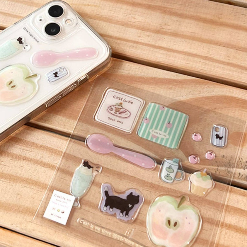 かわいい猫と食べ物のエポキシステッカー、ジャーナル、スマホケース、ノートパソコンのDIY用3D立体デカール