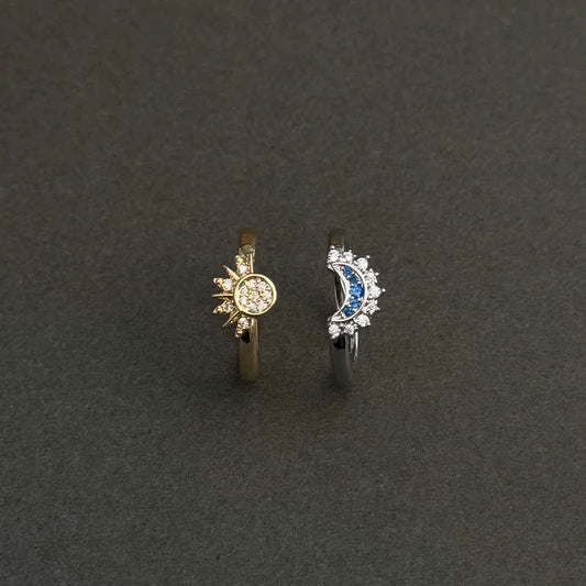 Vintage Sun & Moon Open Ring/ Couple Ring