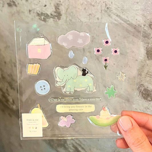 Elephant & Cat Epoxy Stickers, Cute 3D Raised Decals for Journal, Phone Case & Laptop DIY