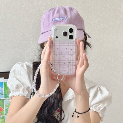 Purple Plaid Star iPhone Case with Pearl Chain