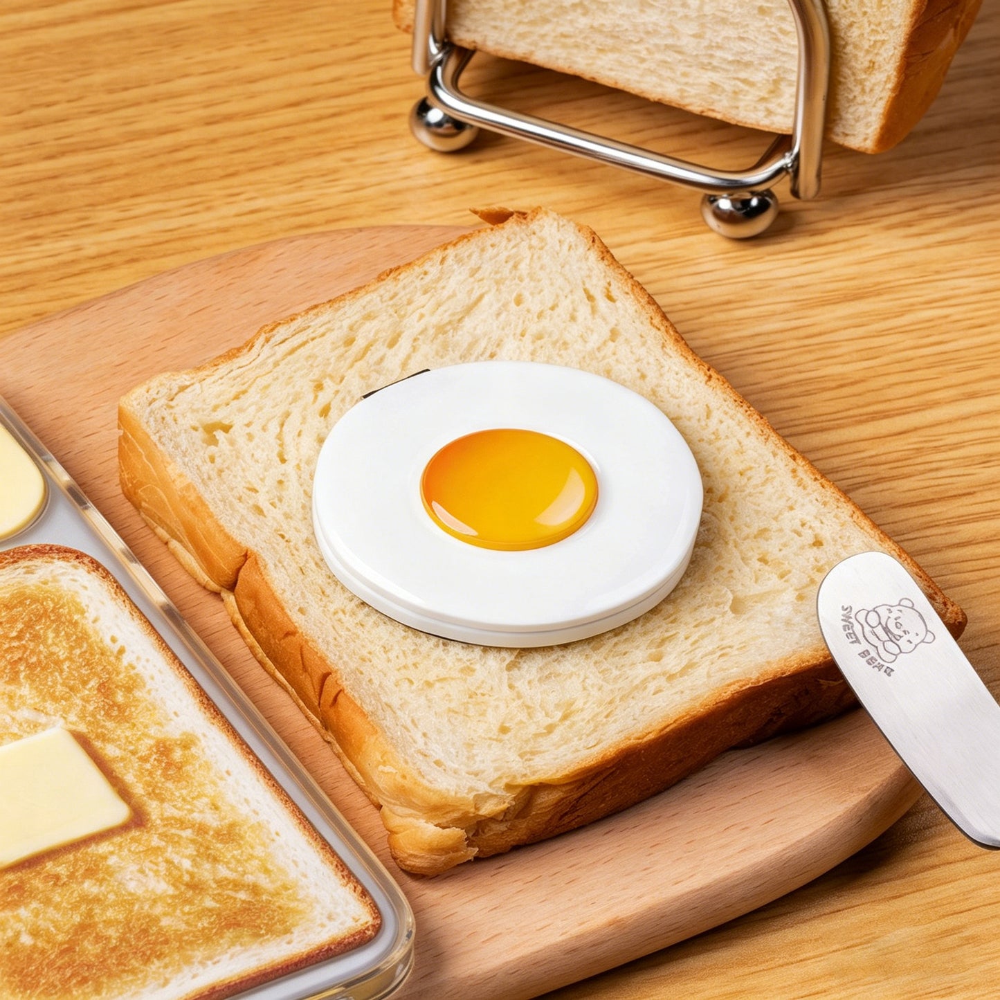 目玉焼きMagSafeスマホホルダー、食べ物テーマのスタンド（ミラー内蔵）