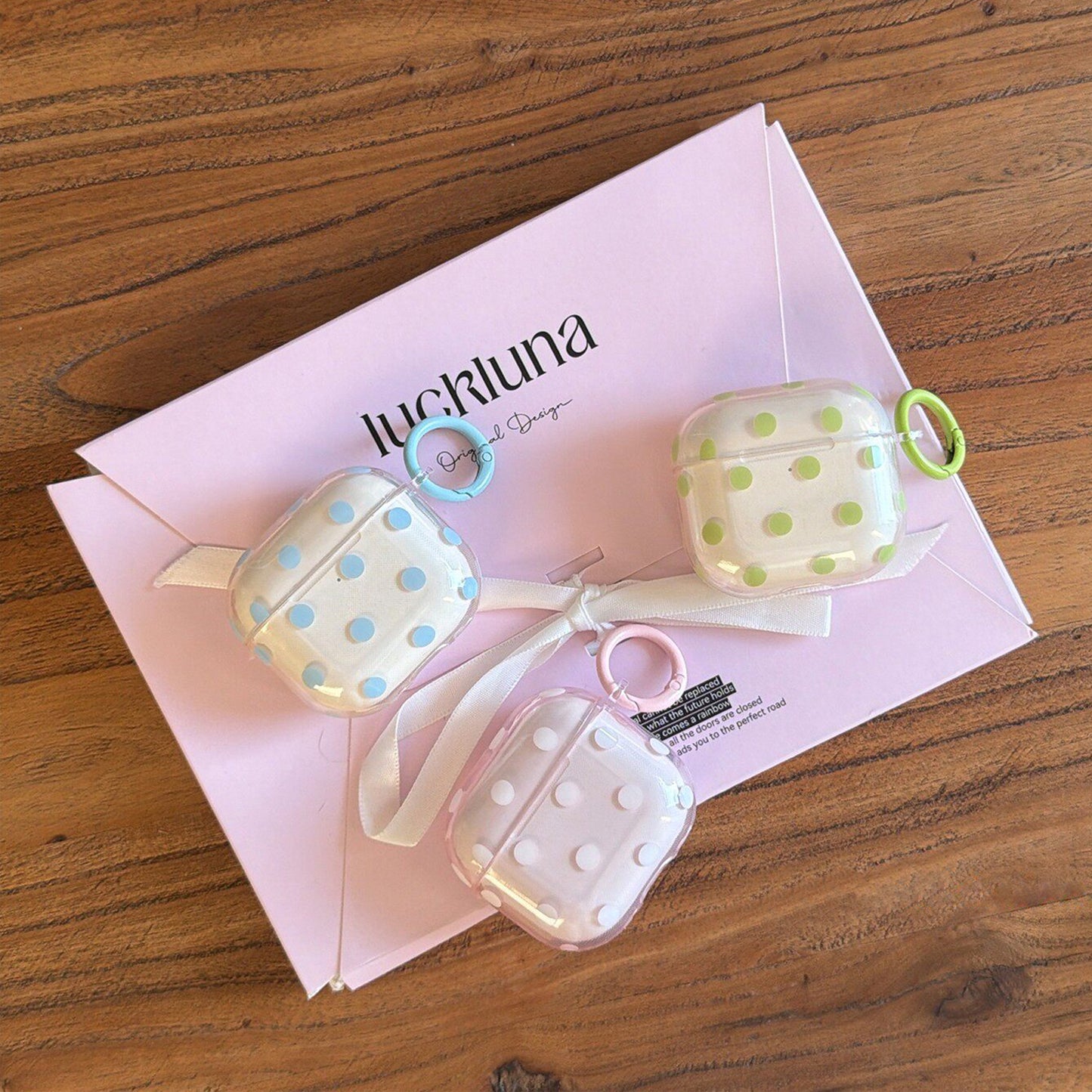 Fresh Transparent Polka‑Dot AirPods Case, Simple TPU Protective Cover with Color‑Matched Ring Clasp