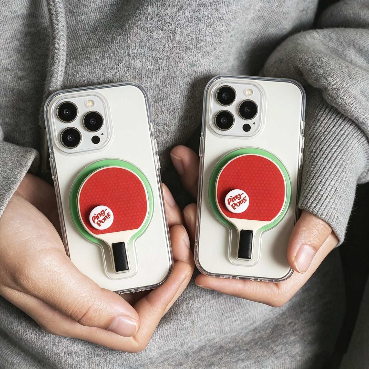 卓球・バドミントンラケット型 MagSafe対応 スマホリングホルダー、360°回転スポーツスタンド