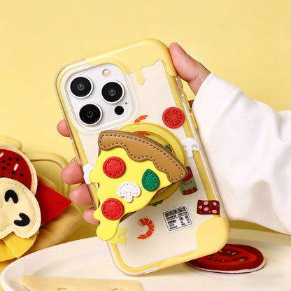 3Dピザスライス MagSafeスマホホルダー、フェイクレザーデザインの食べ物モチーフスタンド