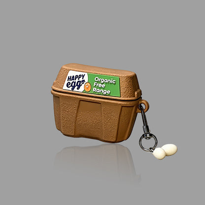 Egg Carton AirPods Case, 3D Funny Silicone Cover with Egg Charms & Hook