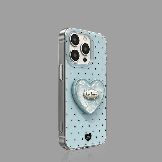 Mint Blue Polka Dot iPhone Case with 3D Heart Stand & Charm