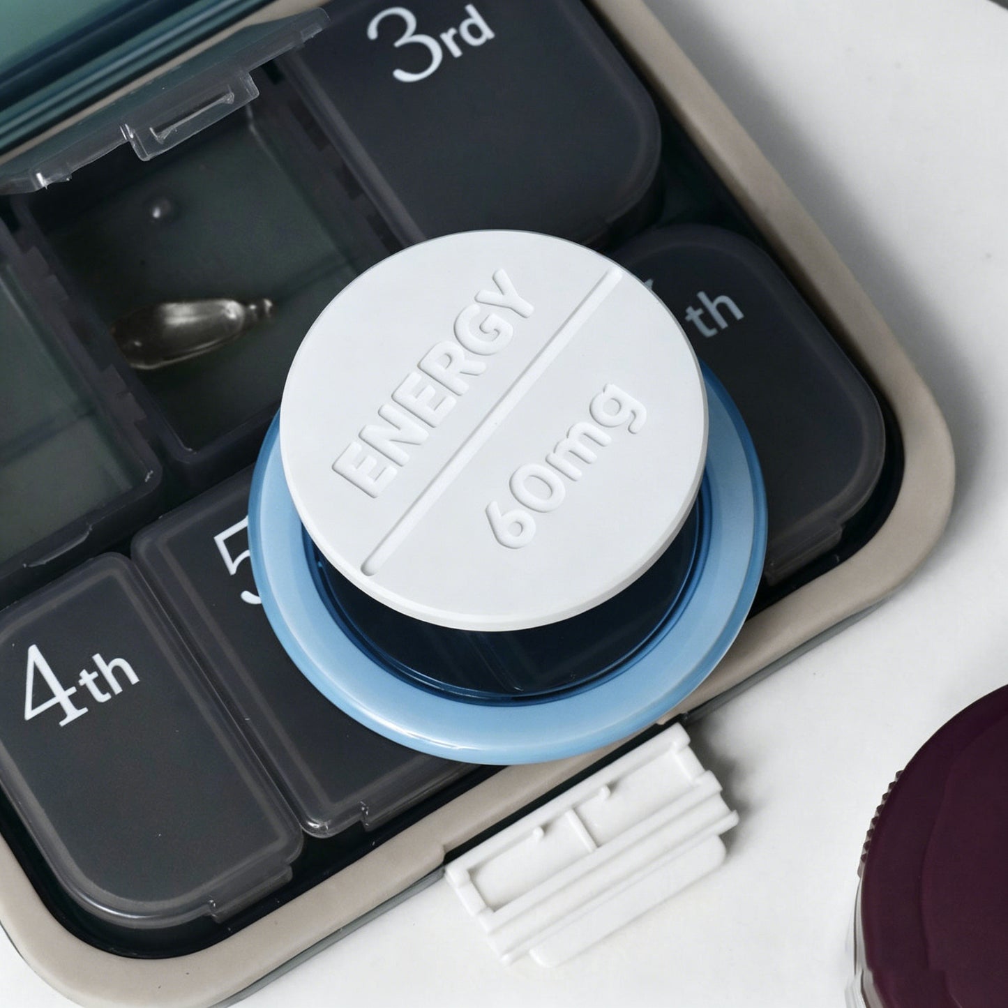アクリル製ピル型マグネット式スマホホルダー、オリジナルトレンディデザイン、伸縮式マグネットスマホスタンド