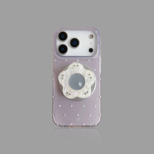 Lavender Polka Dot Floral MagSafe Case with Mirror Stand