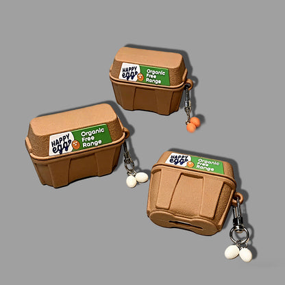 Egg Carton AirPods Case, 3D Funny Silicone Cover with Egg Charms & Hook