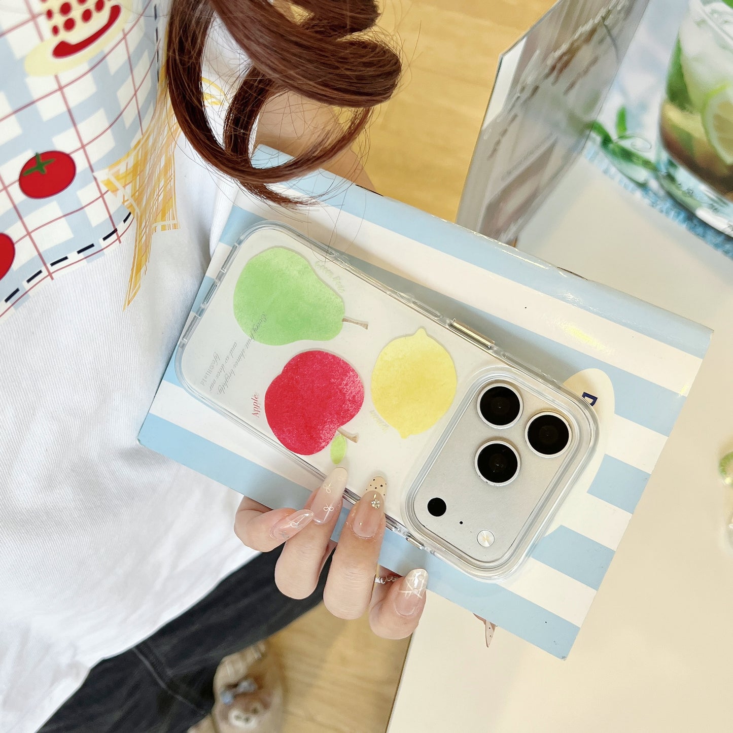 Watercolor Fruit Print iPhone Case with Lemon Bead Chain