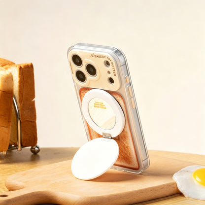 目玉焼きMagSafeスマホホルダー、食べ物テーマのスタンド（ミラー内蔵）
