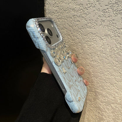 Snake‑Skin Rhinestone iPhone Case, Bling Diamond Embossed Protective Cover