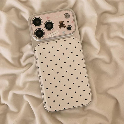 Minimal Faux Leather iPhone Case with Cute Bear Heart Lanyard