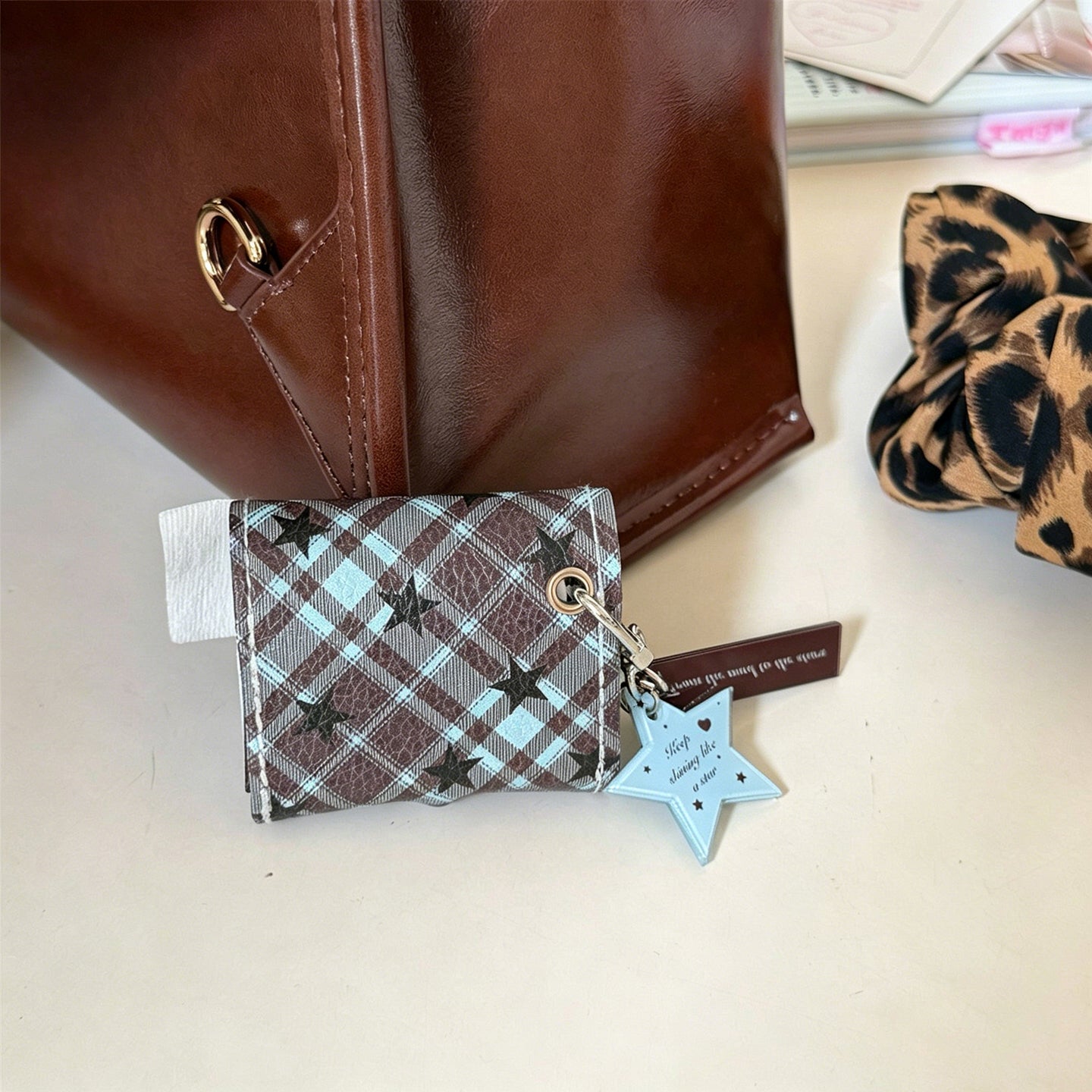 Plaid / Leopard Star Leather AirPods Case