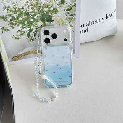 Ocean Fish & Water Drop Print iPhone Case with Starfish Bead Chain