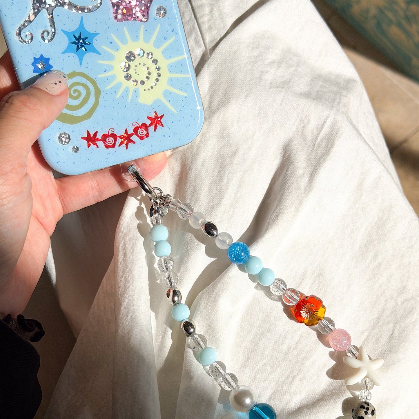 Ocean & Beach Themed iPhone Case with Beaded Strap & Charm