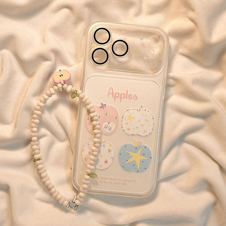 Pastel Apple Print iPhone Case with Beaded Chain