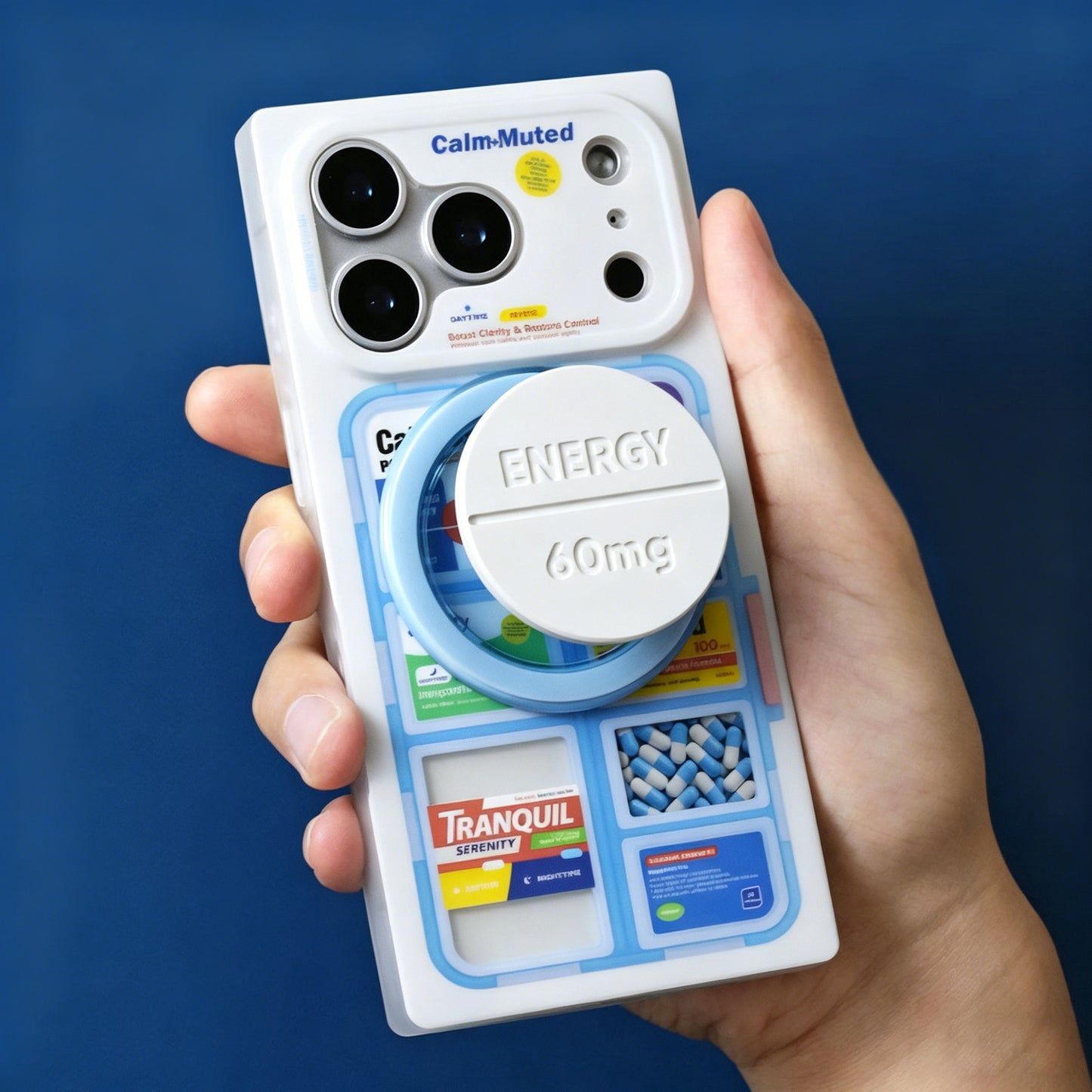 アクリル製ピル型マグネット式スマホホルダー、オリジナルトレンディデザイン、伸縮式マグネットスマホスタンド