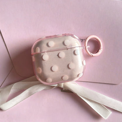 Fresh Transparent Polka‑Dot AirPods Case, Simple TPU Protective Cover with Color‑Matched Ring Clasp