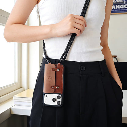 Classic Leather Cardholder iPhone Case with Crossbody Strap, Wallet-Style