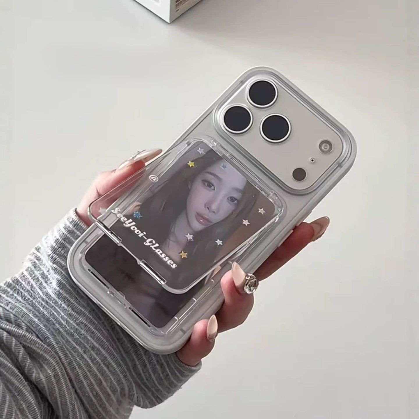 K-POPトレカ用マグネット式クリアカードホルダー（星・ハートのステッカーオプション付き）