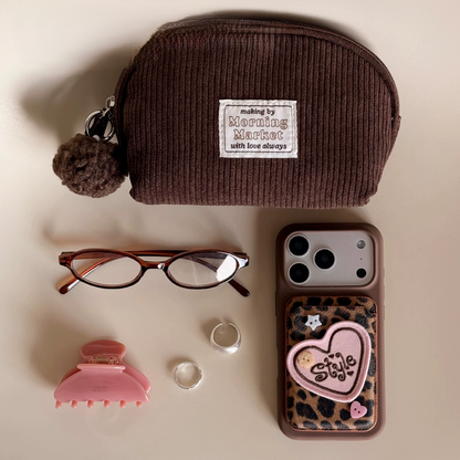 Cute Leopard Print Magsafe Card Case with Embroidered Heart Patch