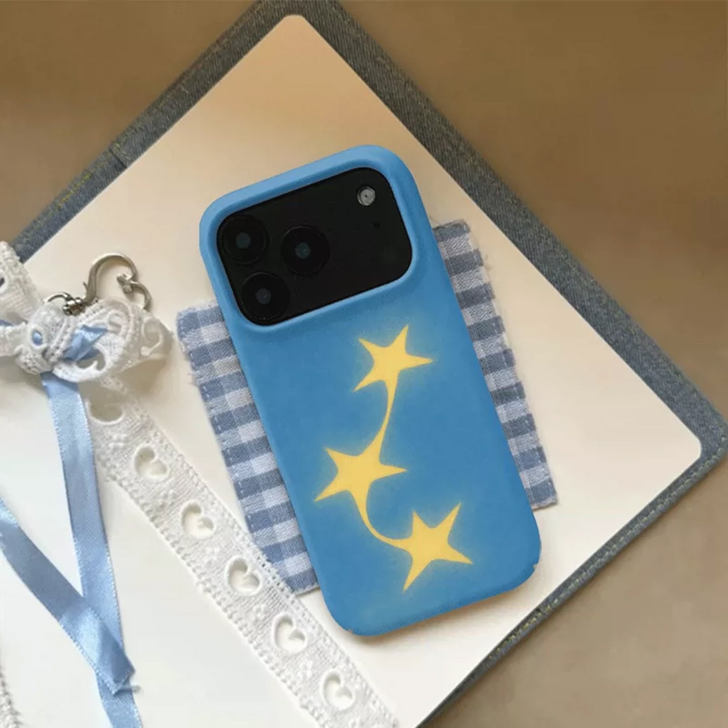 Sky Blue Flying Stars iPhone Case, Frosted Matte Hard Shell