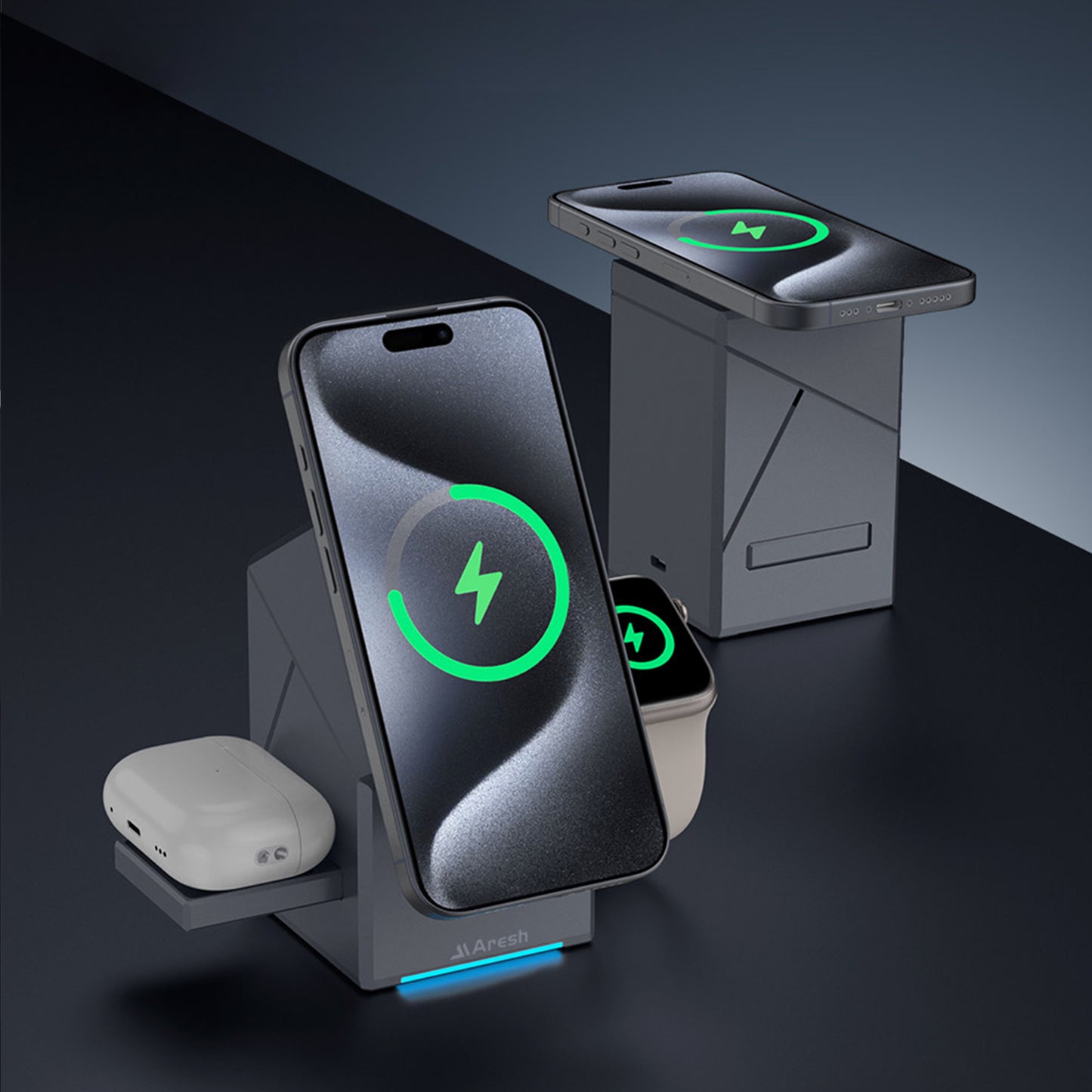 3-in-1 Electric Touch Rotating Magnetic Wireless Charger, Cube Charging Station for iPhone, Apple Watch & AirPods