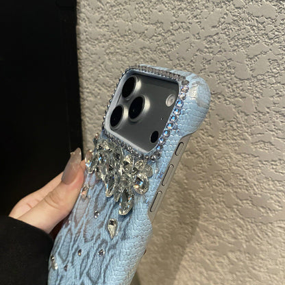 Snake‑Skin Rhinestone iPhone Case, Bling Diamond Embossed Protective Cover