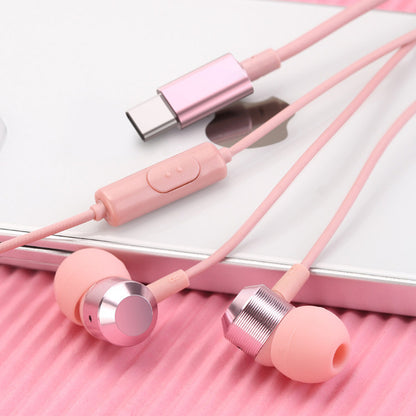 Type-C Wired In-Ear Earphones, Retro Metal Wired Headphones with Inline Mic & Volume Control